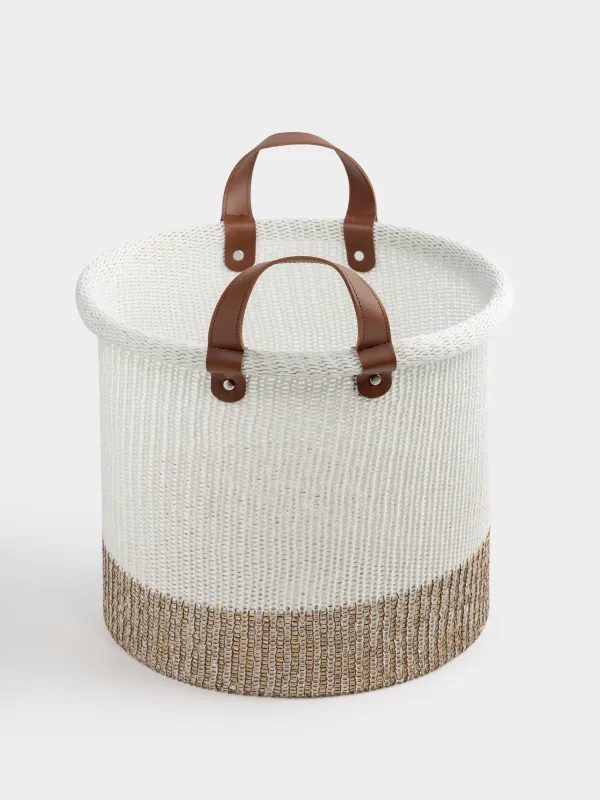 Laundry storage bag, 32x28 cm, with handles, polyester, Round, milky beige, Crochet, image-4