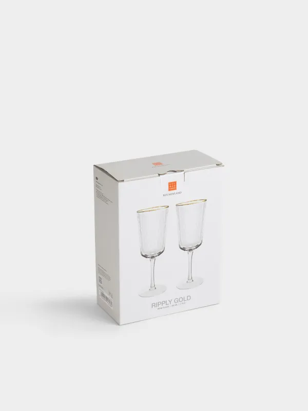 Drinking glass, 350 ml, 2 pcs, glass, with golden edging, Ripply gold, image-4