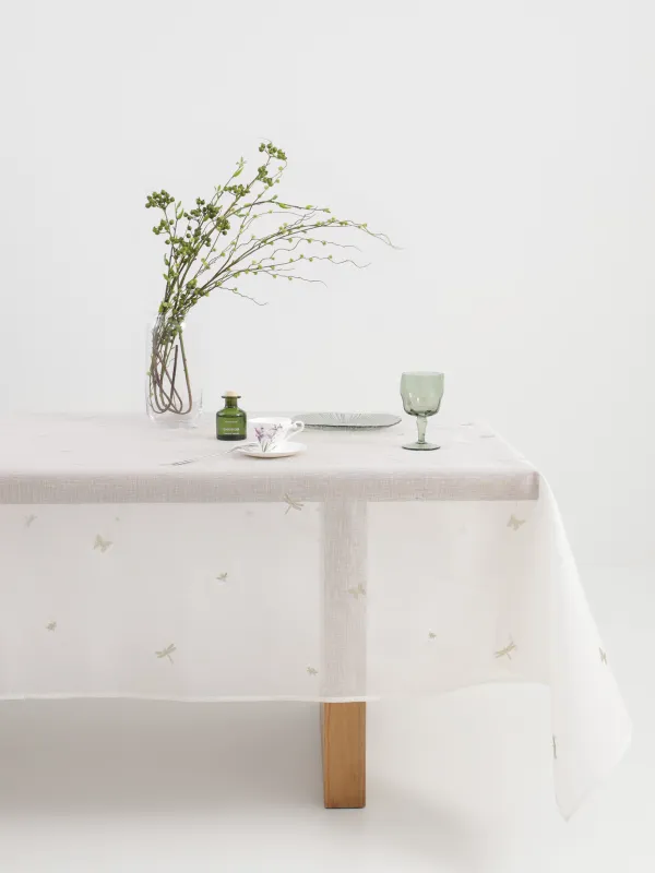 Tablecloth, 160x160 cm, polyester, white, Butterflies and dragonflies, Winged, image-0