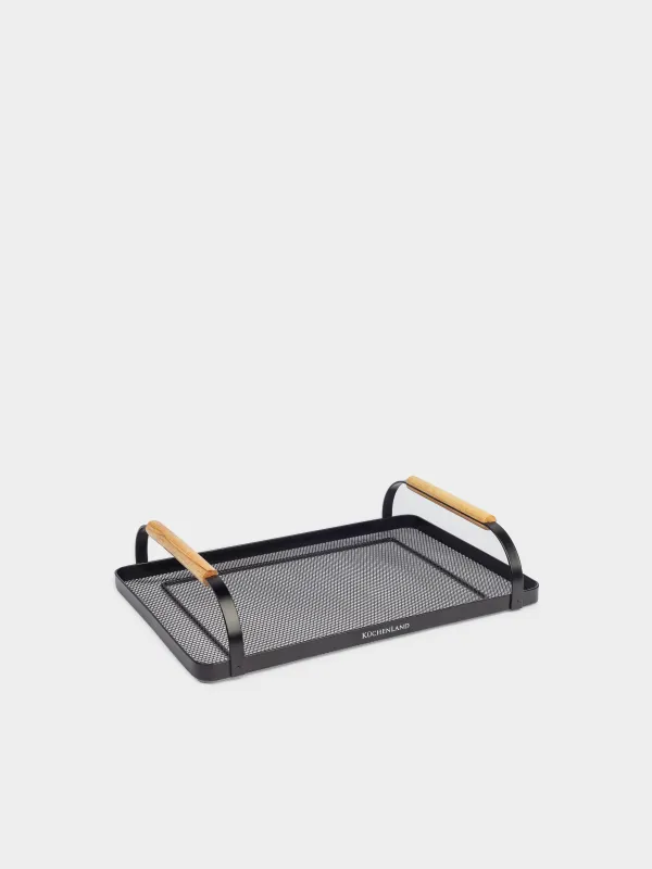 Tray, 33x23 cm, with handles, metal / wood, rectangular, black, Black style, image-1