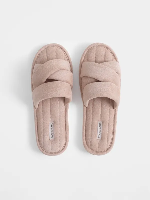 Women's slippers, homewear, size 36-37, velvet, dusty pink, Sunlit, image-1
