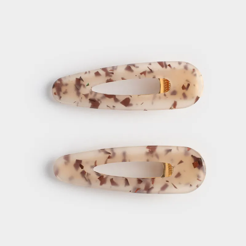 Hair clip, 7 cm, 2 pcs, acrylic / metal, milky, mother of pearl, Glam, Glam