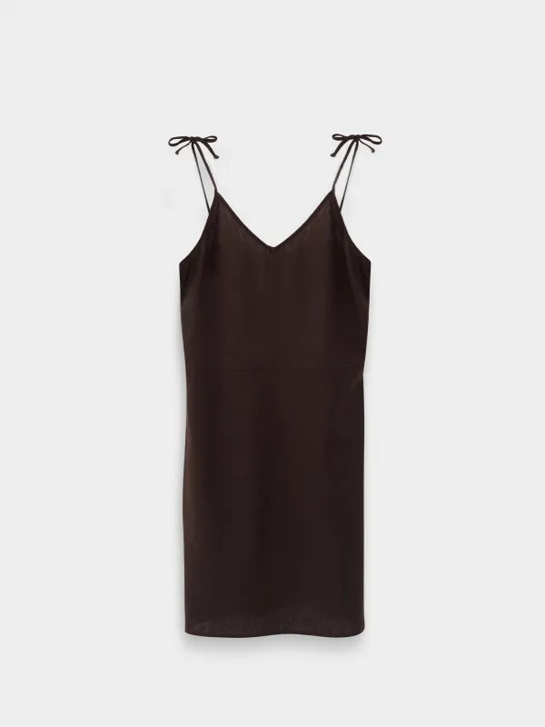 Women's dress, mini, size S, with straps, viscose / linen, lemon, Nicole, image-7