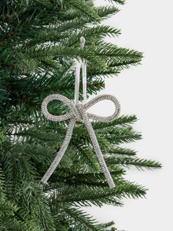 Christmas tree toy, 10 cm, acrylic / metal, silver, Bow, Figure sparkle, image-2