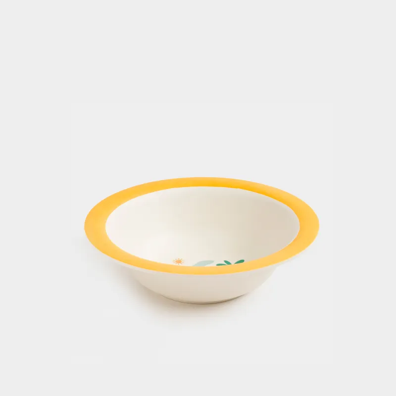 Soup plate, children's, 15x4 cm, bamboo, yellow, Dinosaur and palm tree, Dino