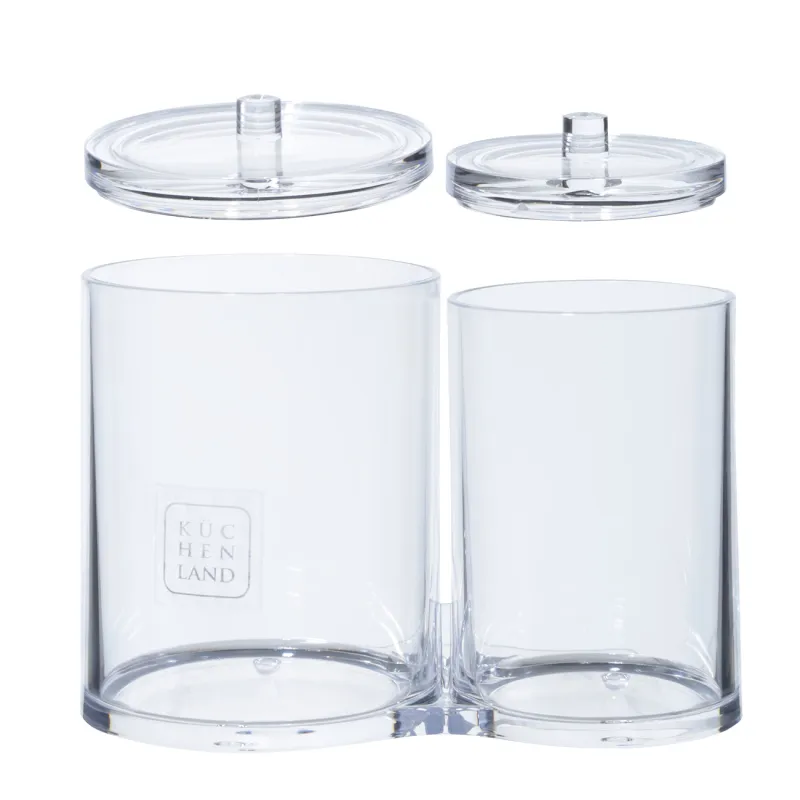 Container for cotton pads/sticks, 15x12 cm, 2 units, with lid, plastic, Basic, image-2