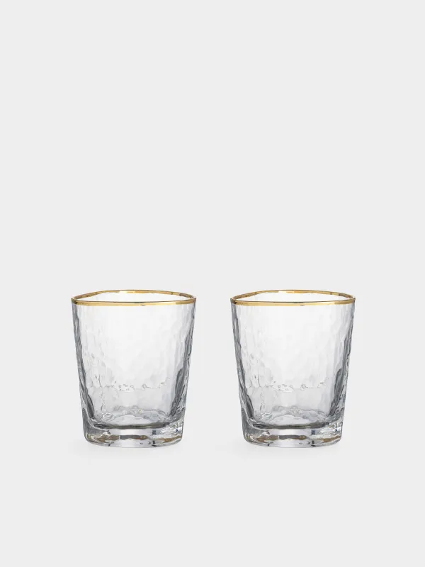 Drinking glass, 10 cm, 380 ml, 2 pcs, glass, golden edging, Triangle Gold, image-0