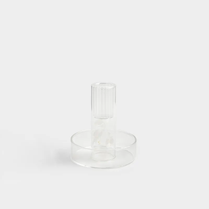 Candlestick, 8x9 cm, for a thin candle, on a leg, with dried flowers, glass, Decor candle