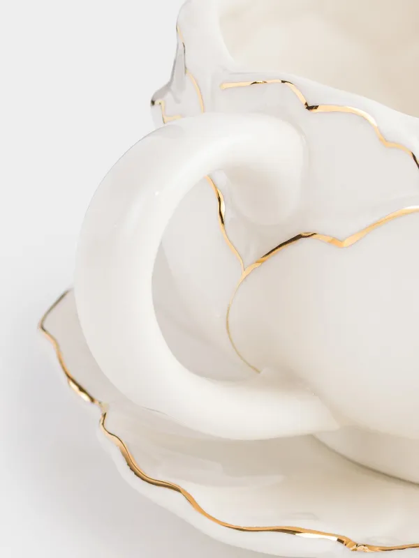 Breakfast tea pair, 1 person, 2 items, 450 ml, porcelain P, milky golden, Peony, Bloome, image-4