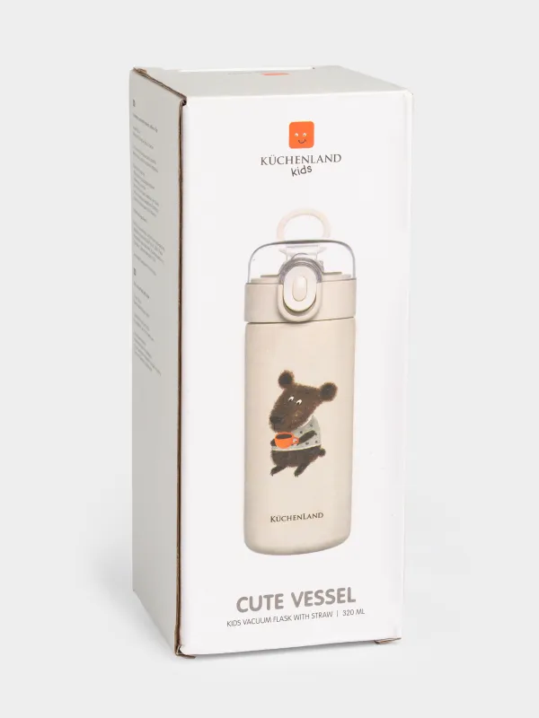 Children's thermos flask, 320 ml, with tube, steel / plastic, beige, DESIGN, Cute vessel, image-6