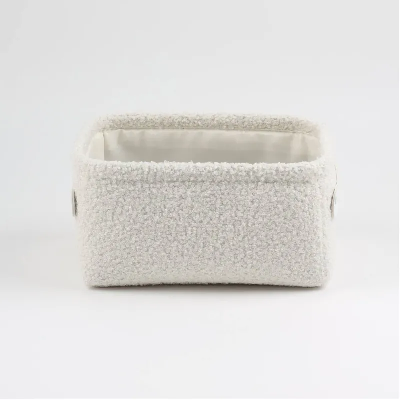 Storage basket, 20x15x10 cm, with handles, boucle, rectangular, milk, Boucle