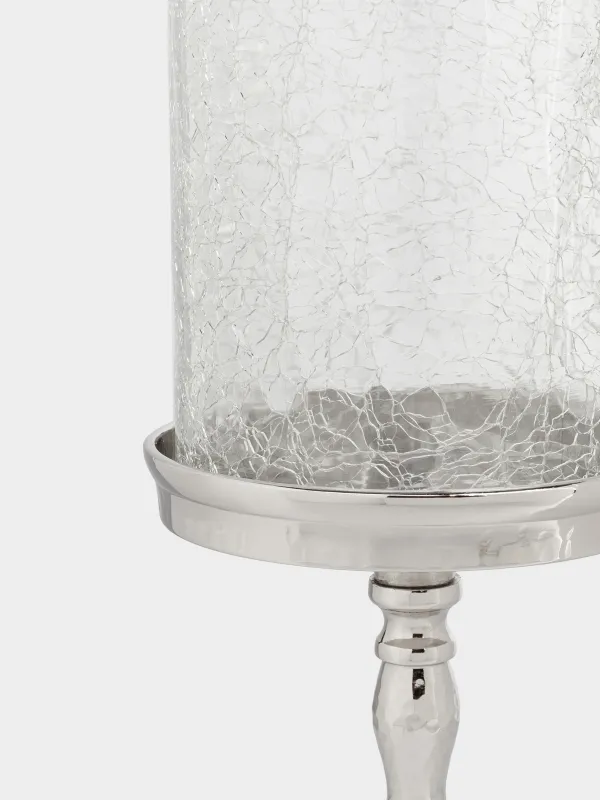 Candle holder, 26 cm, on a leg, glass / metal, silver, Craquelure, Fantastic R, image-4