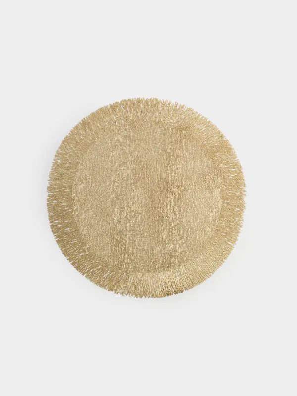 Placemat, 38 cm, fringed, PVC, round, golden, Azhur, image-0