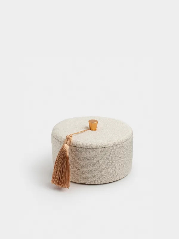 Jewelry box, 13 cm, with brush, boucle/cardboard, beige, Boucle, image-1