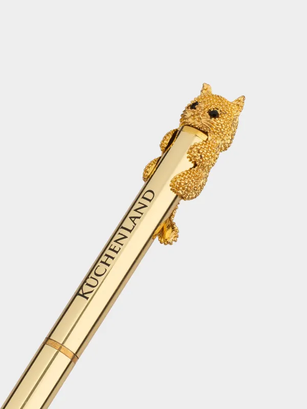 Ballpoint pen, 14 cm, with figure, golden, Cat, Draw figure, image-2