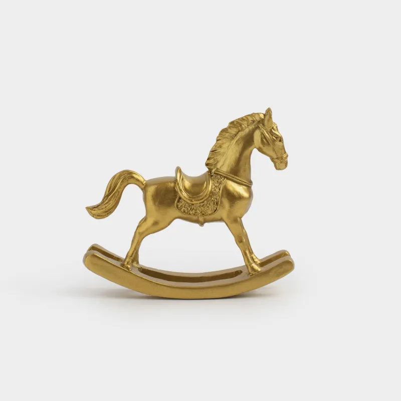 Statuette, 8 cm, polyresin, golden, Rocking horse, Horse gold
