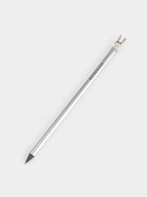 Pencil, 18 cm, black-graphite, with figure, silver, Hare, Draw, image-1