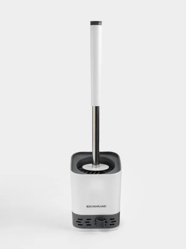 Toilet brush, 45 cm, with stand/drain container, rubber / plastic, grey-white, Click, image-0