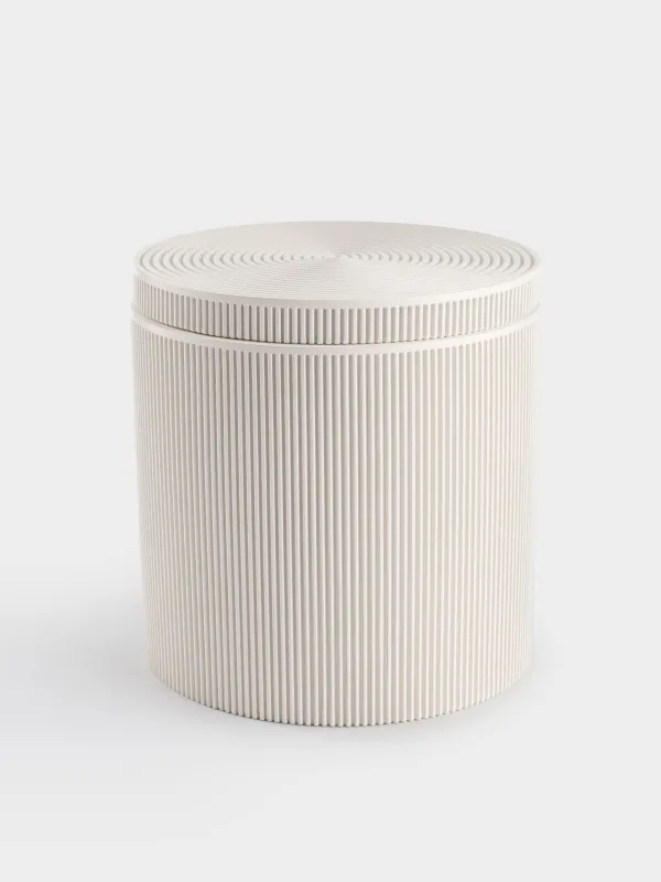 Bathroom box, 10 cm, polyresin, milky, White stripes, image-0