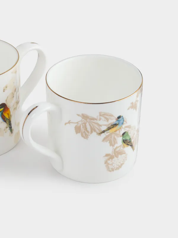 Mug, 380 ml, 2 pcs, porcelain F, with golden edging, Rainbow bee-eaters and goldfinches, Paradise bird, image-2