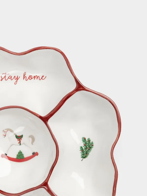 Divided plate, 25 cm, 5 compartments, ceramics, Horse and fir branches, Christmas tree, image-5