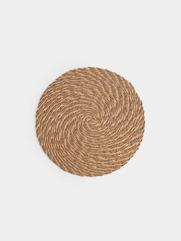 Placemat, 38 cm, polypropylene, round, sand-brown, Weaving, Volute, image-0