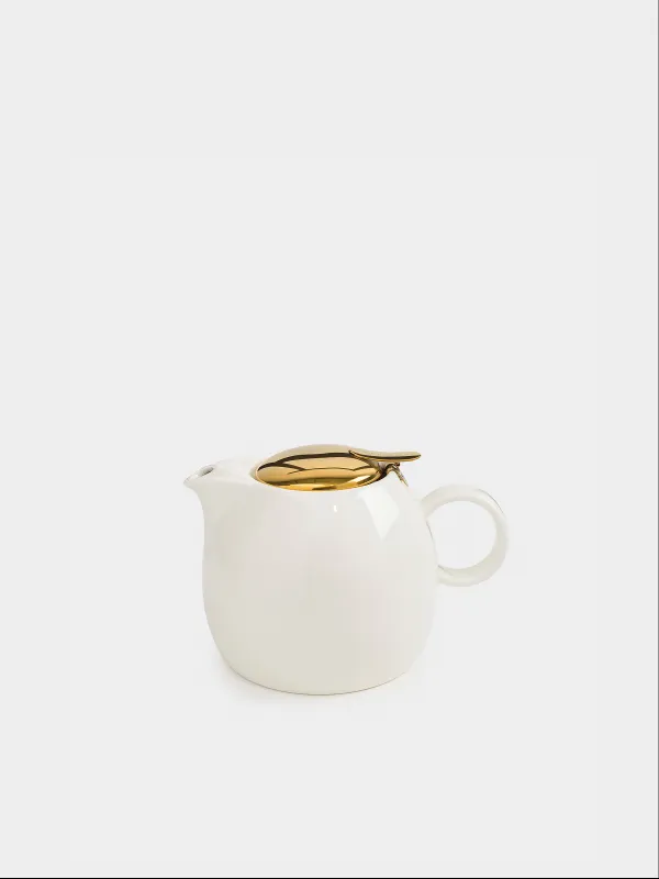 Teapot, 1 l, ceramic / steel, milky gold, Flower, Kettle ceramo, image-0
