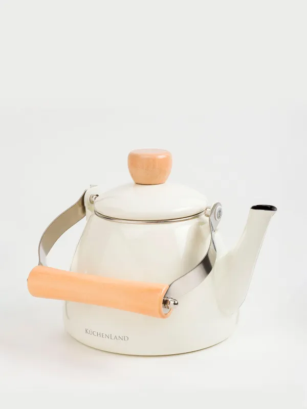 Teapot, 1.4 l, metal enamel/wood, milk, Nostalgia, image-6