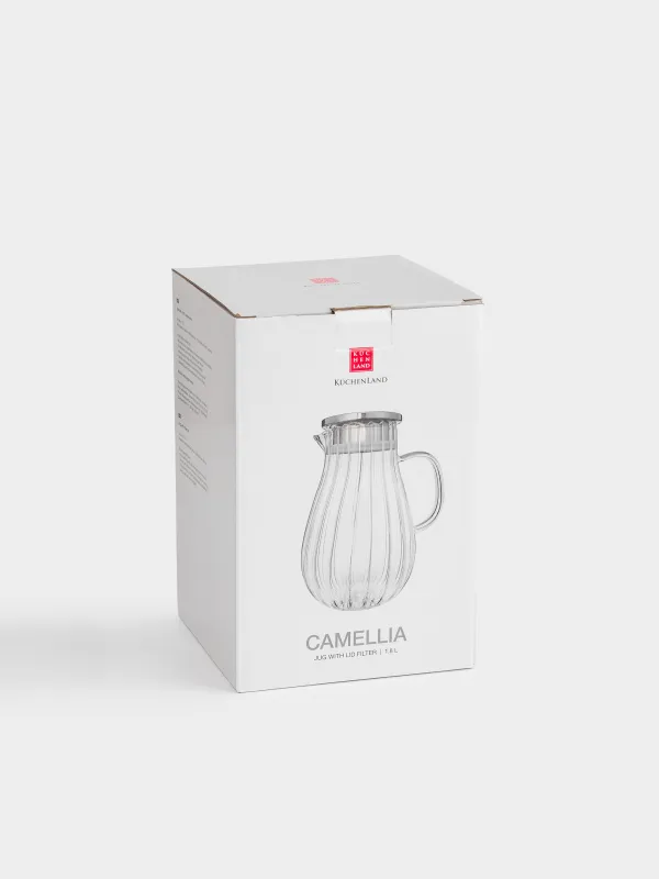 Jug, 1,8 l, with filter cap, used glass / steel, Camellia, image-5