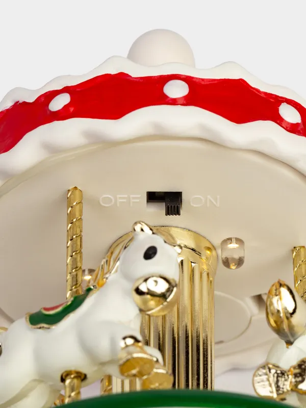 Statuette, musical, 16 cm, illuminated, ceramic, red-green, Carousel, Christmas style, image-3