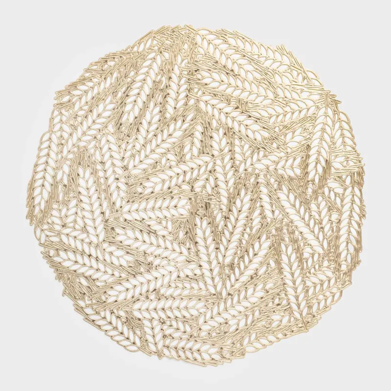 Placemat, 38 cm, PVC, round, golden, Ears of corn, Azhur Grid