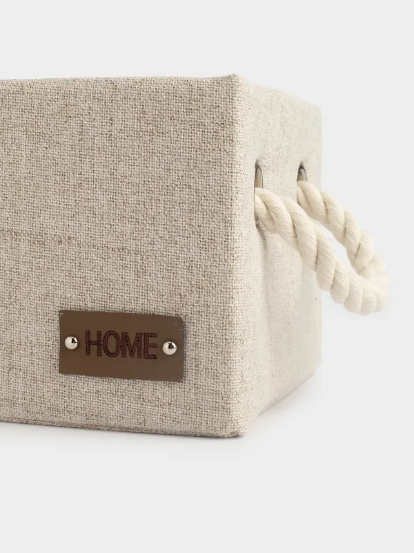 Storage basket, 28x18x13 cm, with handles, polyester, rectangular, Beige, Everyday, image-3