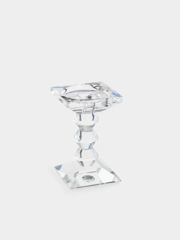 Candle holder, 15 cm, for cylindrical / thin candles, on a leg, glass, Lux crystal, image-1