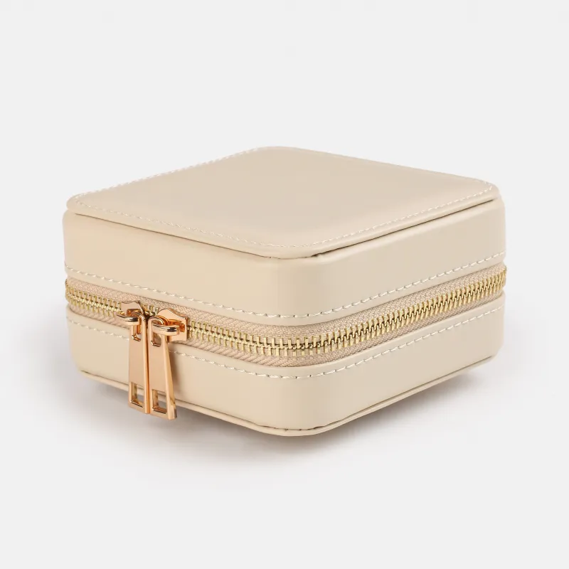 Jewelry box, 12x12 cm, with mirror, PU leather / MDF, beige, Premiere small