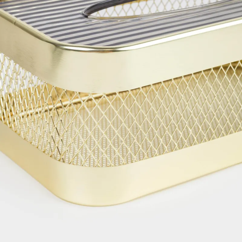 Paper napkin box, 25x14 cm, metal / plastic, gold, Mesh, Twist gold, image-3