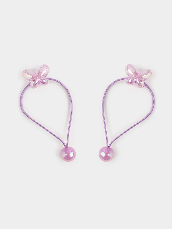 Elastic band for hair, 9 cm, 2 pcs, acrylic / polyester, purple, Butterfly, Gracile, image-0