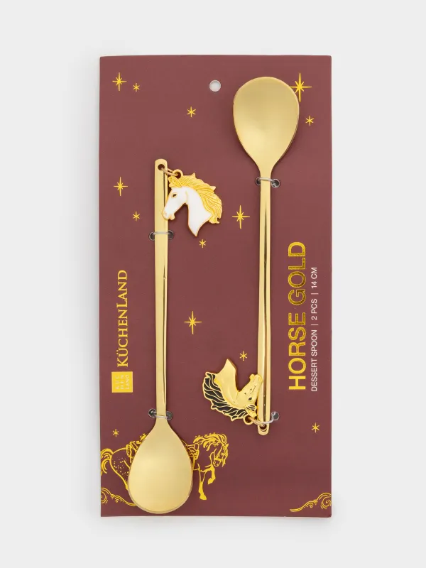 Dessert spoon, 14 cm, 2 pcs, steel, golden, Horse, Horse gold, image-4