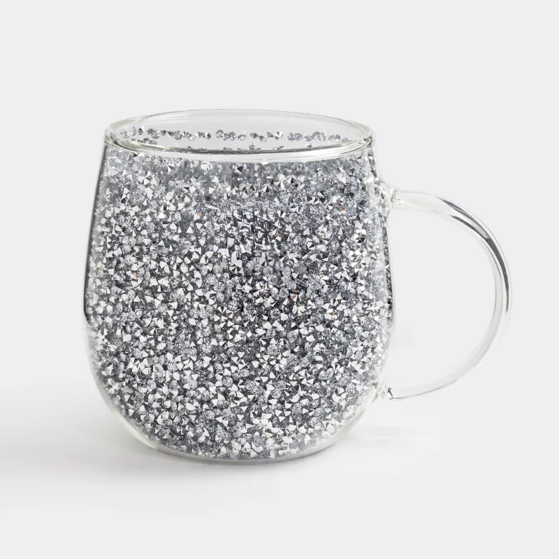 Mug, 330 ml, glass B, with gray crystals inside, Air decor