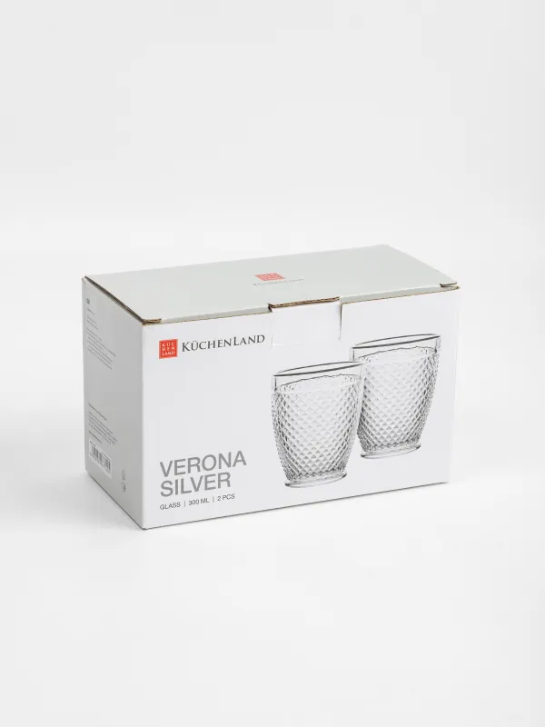 Drinking glass, 10 cm, 300 ml, 2 pcs, glass R, with silver edging, Verona silver, image-5