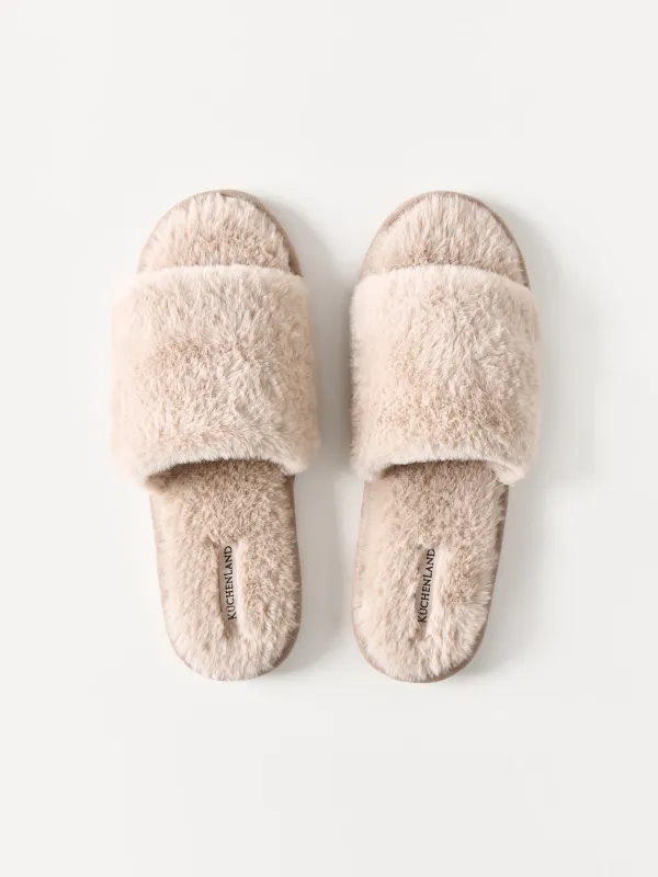 Women's slippers, homewear, size 36-37, faux fur, beige, Bushy, image-1