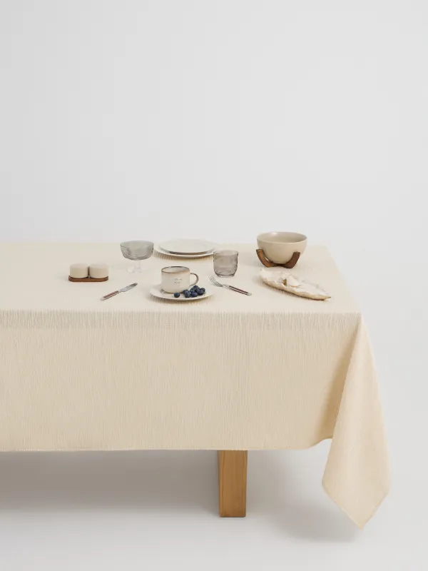 Tablecloth, 170x250 cm, cotton, beige, Matting, Gunny lurex, image-0