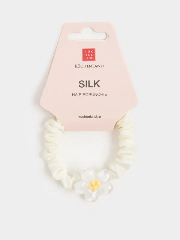 Elastic band for hair, 8 cm, satin/plastic, Milk, Flower, Silk, image-1