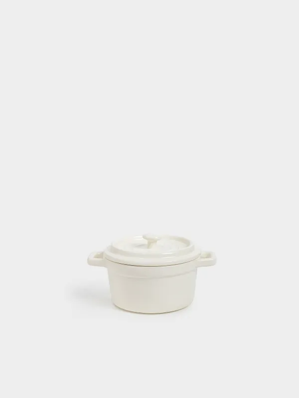 Cocotte, 12 cm, 450 ml, with lid, porcelain P, milky, Bright, image-0
