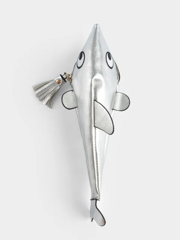 Pencil case, 25x9 cm, polyurethane, silver, Shark, Aquatic animals, image-4