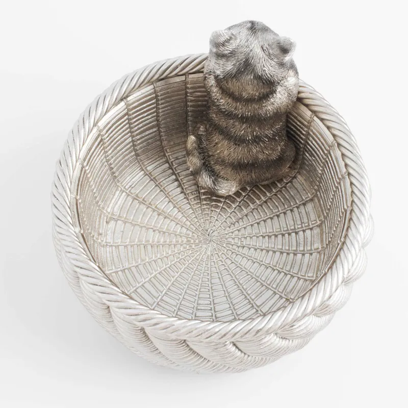 Decorative vase, 16x12 cm, polyresin, golden, Kitten in a basket, Cat, image-4