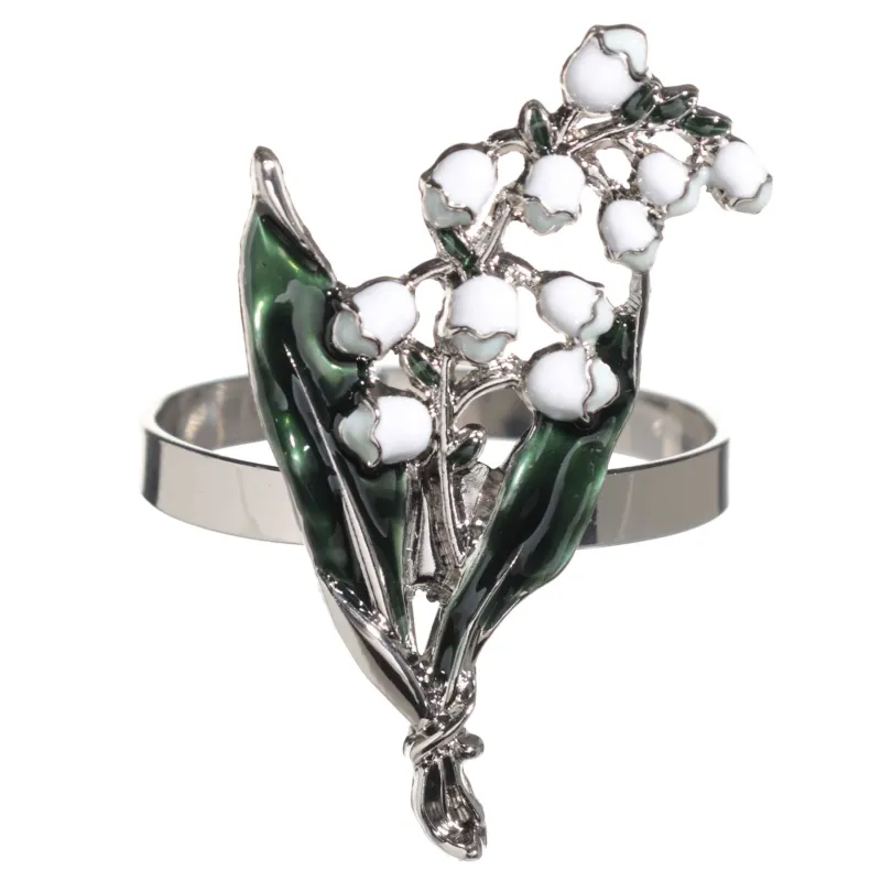 Napkin ring, 5 cm, metal, green-gold, Lily of the valley with leaves, May-lily, image-1