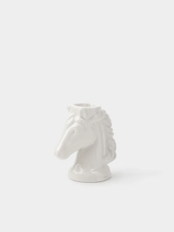 Candlestick, 9 cm, for a thin candle, ceramic, milky, Horse's head, Horse white, image-0