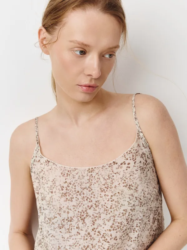 Women's top, homewear, size L, straps, viscose / nylon, milky, Dots, Odelia, image-2
