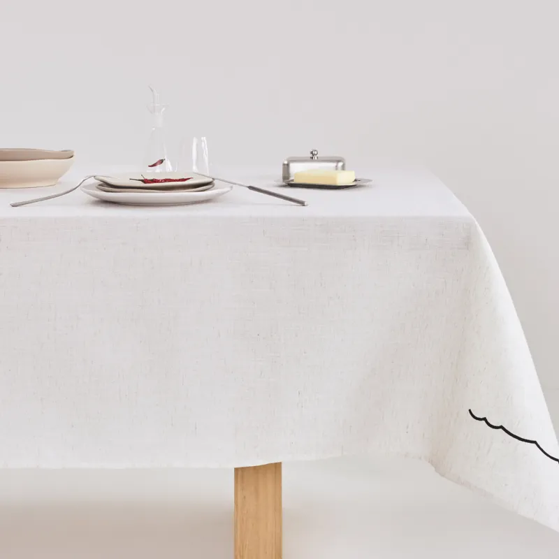 Tablecloth, 160x160 cm, polyester / linen, beige, Vintage, Melange outline