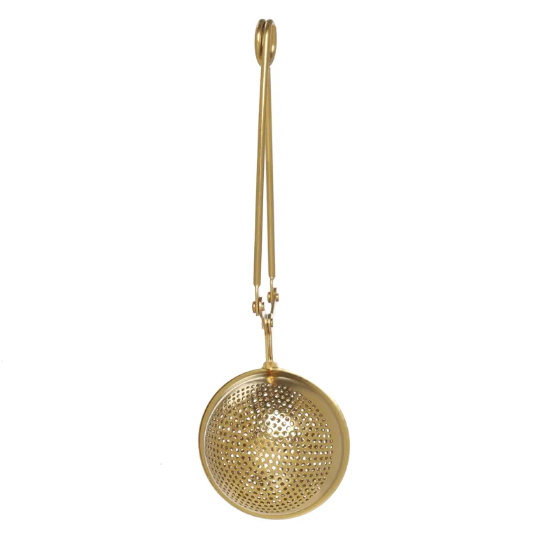 Tea strainer, 17 cm, steel, golden, Ball, Delight color, image-0